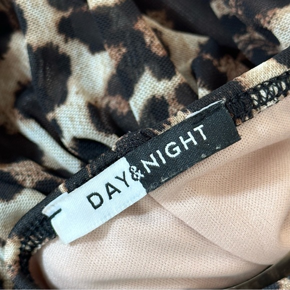 DAY & NIGHT leopard print mini dress clear shoulder straps fabric black tan S - Picture 5 of 9